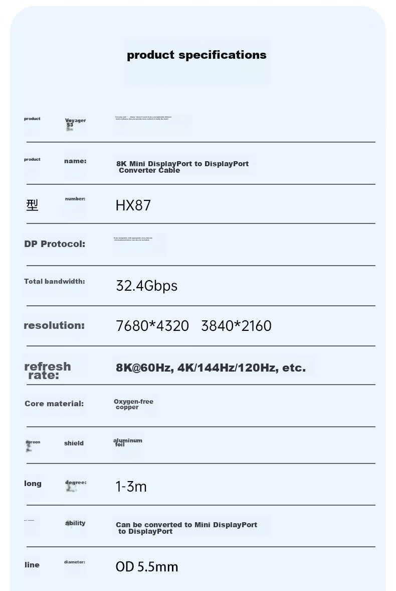 Кабель-адаптер BIAZE Mini DP to DP 1.4, 8K@60Hz, 240Hz, 1 метр