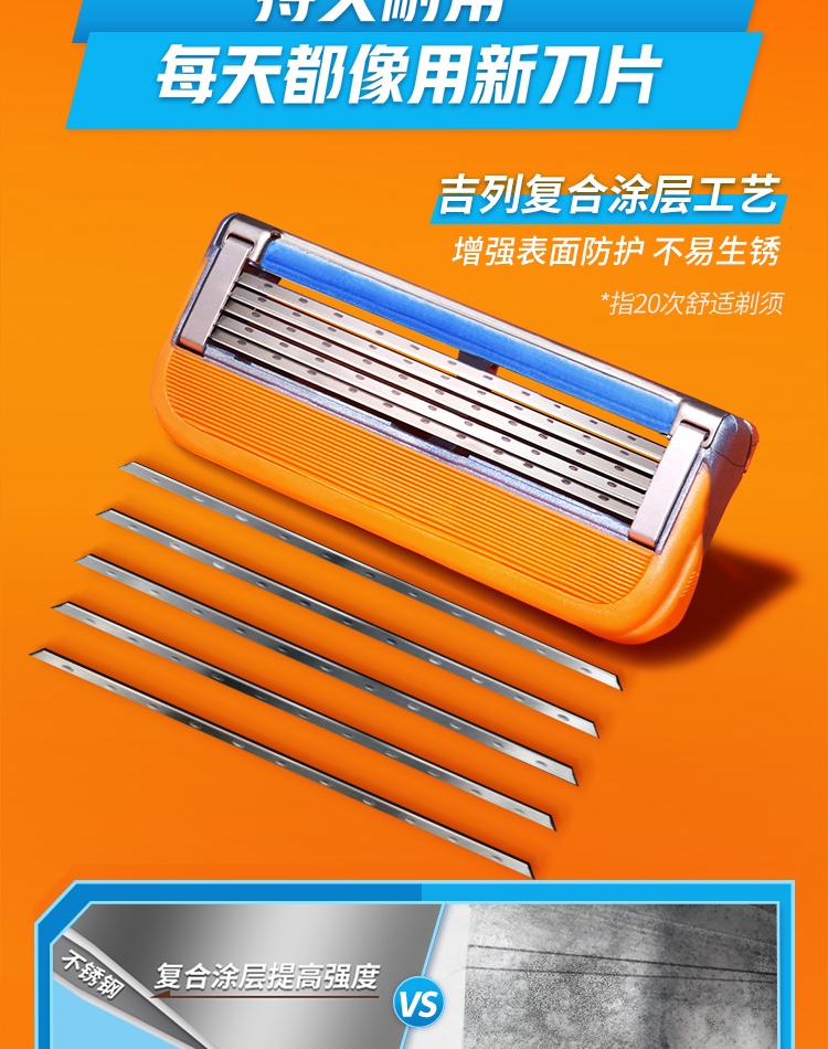 吉列剃须刀手动锋隐5层刀片经典4刀头 不含刀架刮胡刀吉列刀片