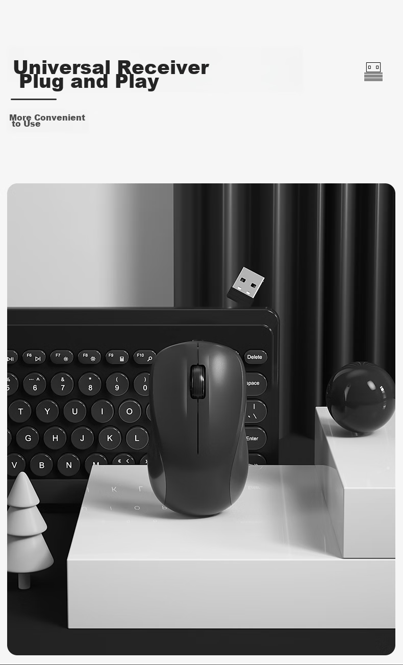 Беспроводной комплект клавиатуры и мыши B.O.W Hangshi MK610, ретро-клавиши, черный