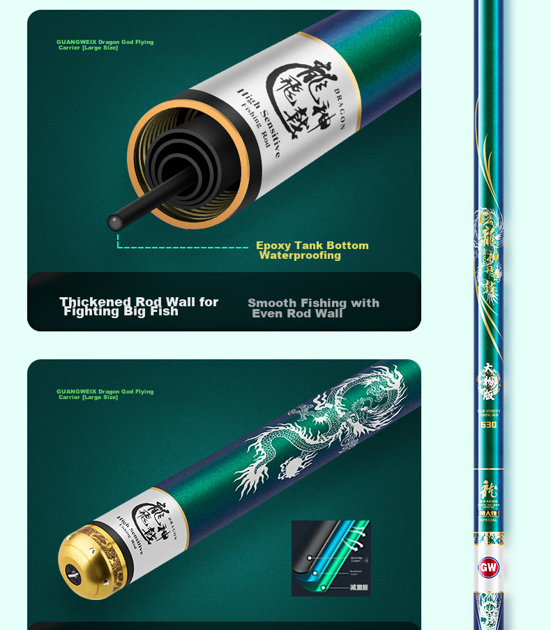 Удилище GW Dragon God Spearhead Big Fish Edition, 9 метров, 19 секций, легкое, для ловли крупной рыбы в озерах и водохранилищах, карповое удилище