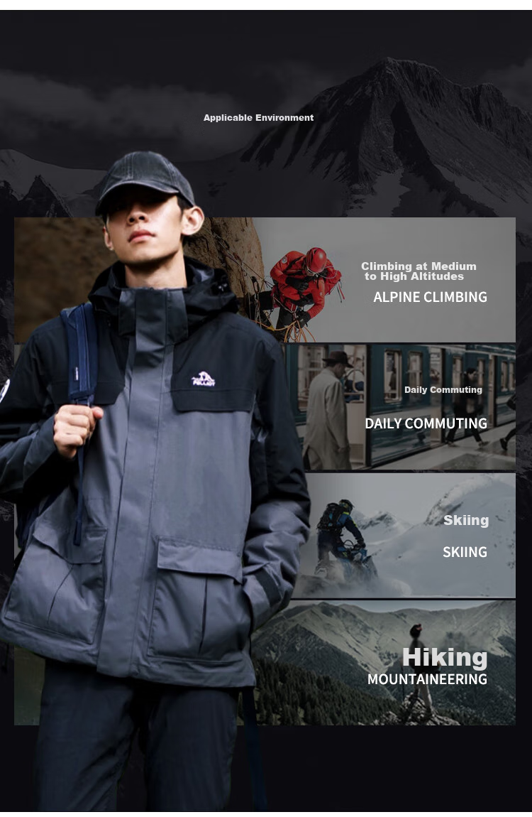 Мужская куртка Pelliot "Cheng Yi Same Style" Mountain Color, трехслойная, ветрозащитная, для активного отдыха, модель 0105, черная, размер L