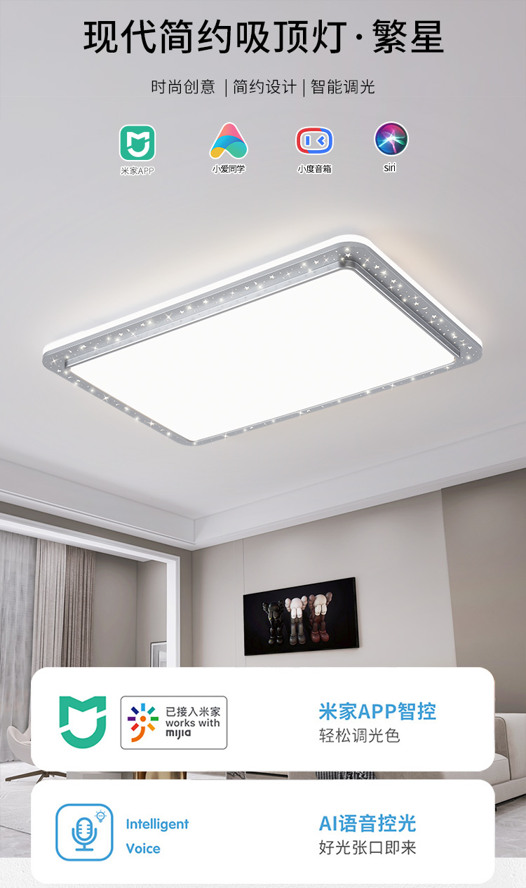 雷士照明（NVC）LED吸顶灯 现代简约风格卧室书房厨房餐厅灯具 浪漫星星三色调光灯饰 WHXD36F/F-03