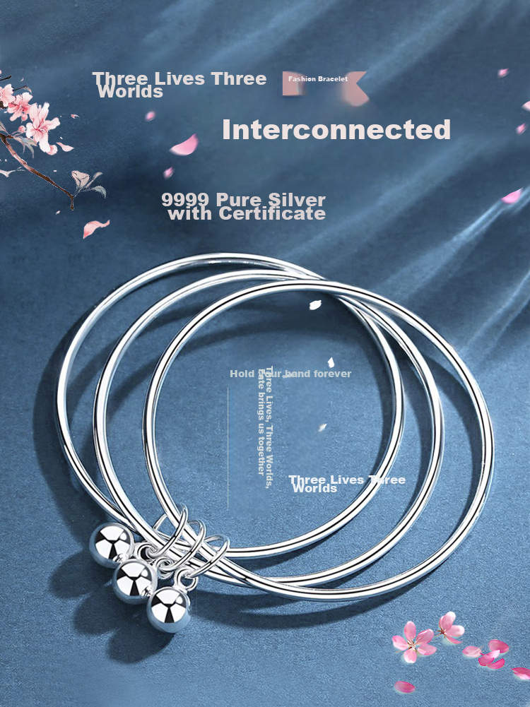 Серебряный браслет Winy, чистое серебро 9999, дизайн "Три жизни три мира", ювелирное изделие из чистого серебра, подарок на день рождения и Новый год для девушки или жены