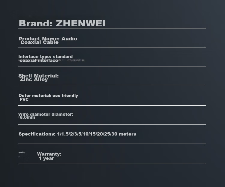 Кабель ZHENWEI RCA Coaxial SPDIF аудио, сабвуферный, класса Hi-End, мама-папа, 5.1-канальный, для подключения ТВ, усилителя, 1 метр