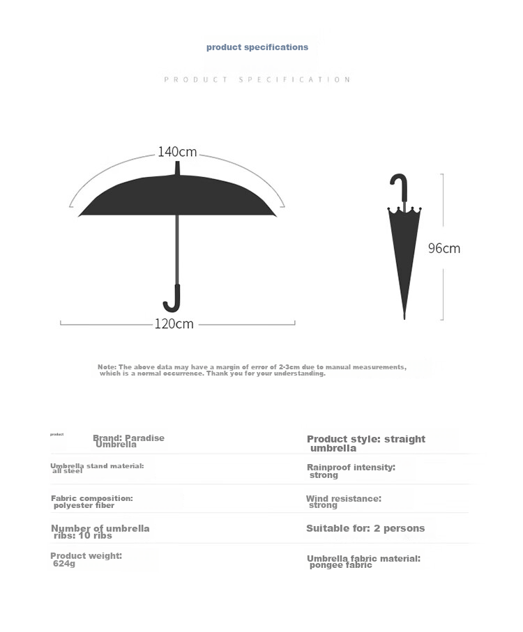 JD Large Umbrella with Long Handle, Semi-Automatic Extra-Large 10-Rib Reinforced Business Umbrella, Dark Gray