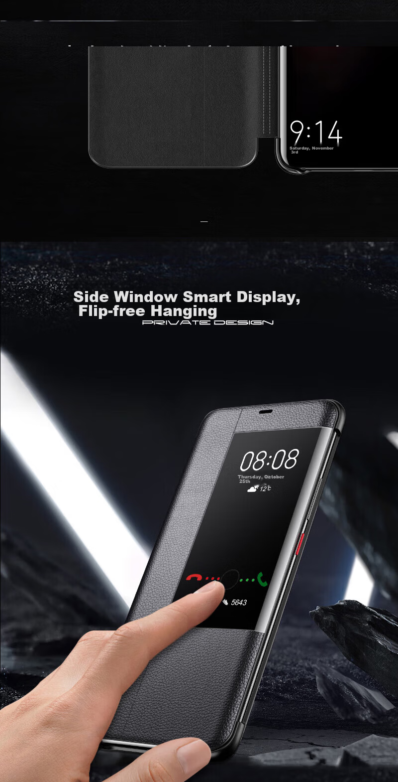 Чехол для Huawei Mate20 Pro ZhengJian, черный, с окном для смарт-уведомлений, противоударный, бизнес-стиль
