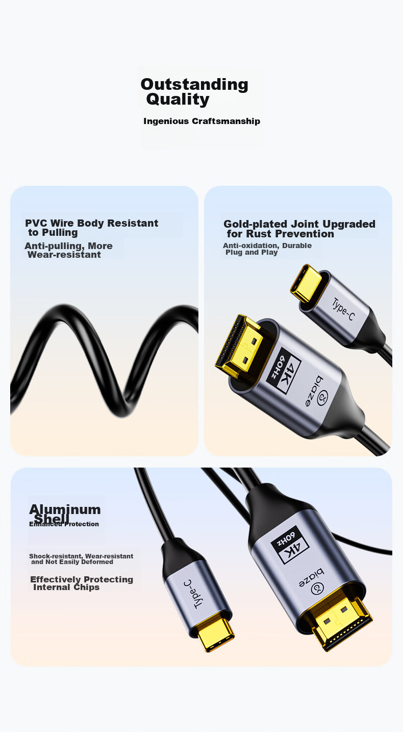 Переходник BIAZE Type-C на HDMI 2.0, 4K@60Hz, для расширения экрана, зеркалирования, для ноутбуков Apple, Huawei, телефонов, планшетов iPad для подключения к телевизору или проектору