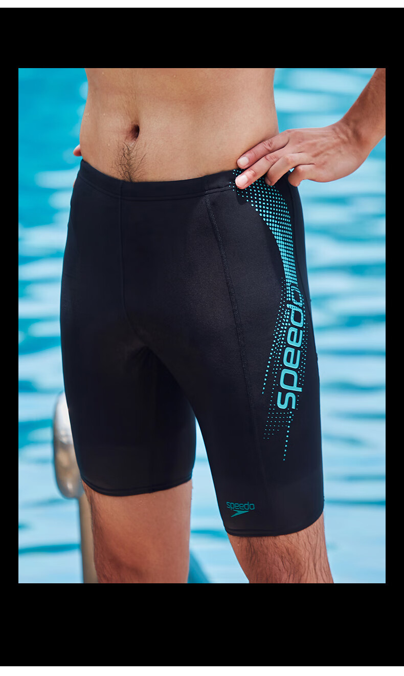 Мужские плавки Speedo, стильные и удобные, профессиональные тренировочные шорты до колена с высокой эластичностью и быстрым высыханием, черные/серые, размер 32