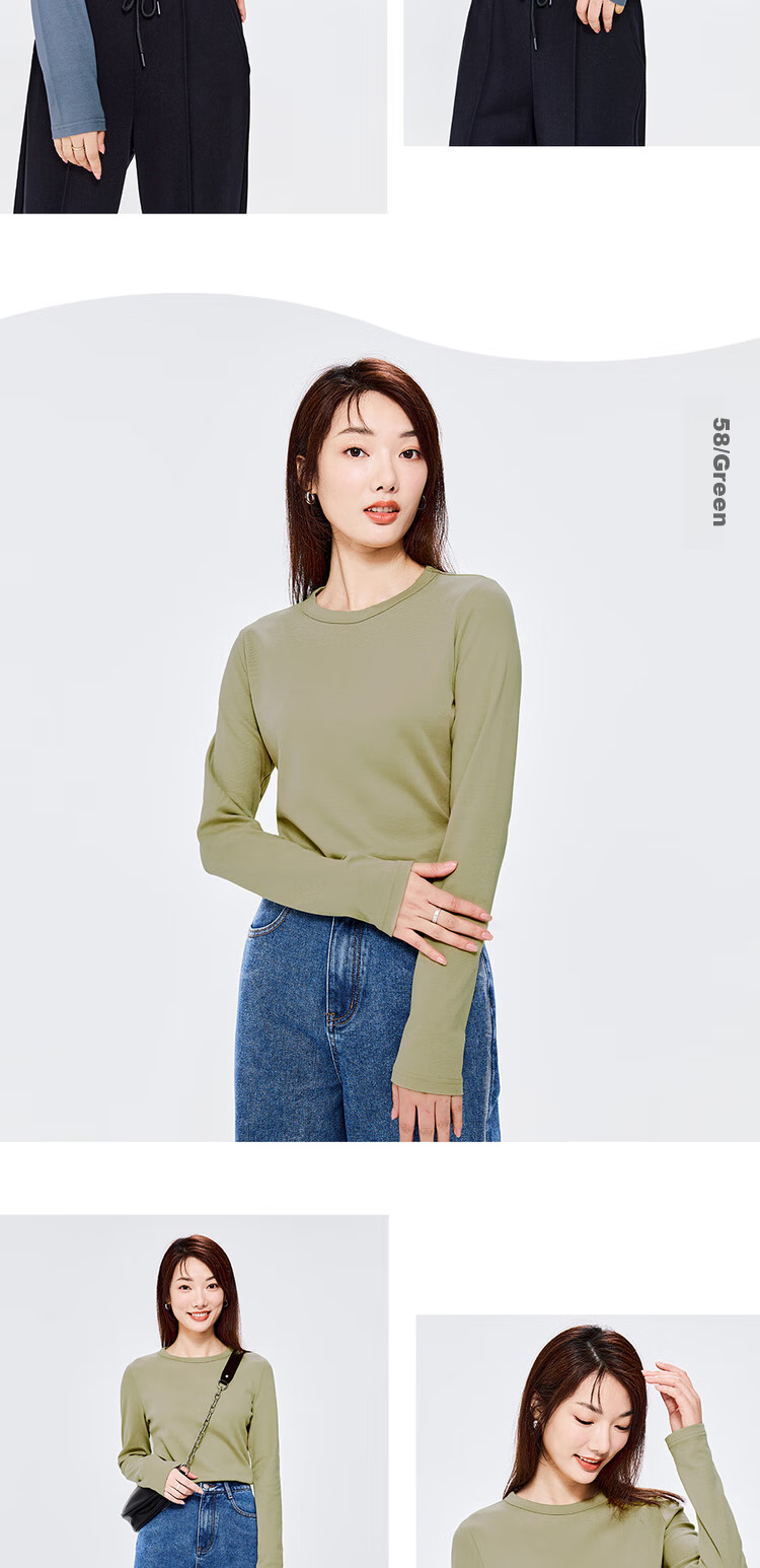 Женская футболка Giordano с длинным рукавом, из 100% хлопка, с круглым вырезом, гладкая, размер M, цвет 25 Bedford Red