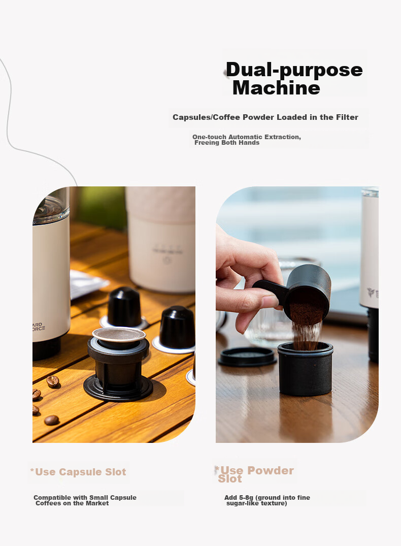 Портативная кофемашина YARDFORCE, беспроводная, для автомобиля, капсульная Nespresso, итальянский эспрессо, полуавтоматическая, двойного назначения, для кемпинга и путешествий
