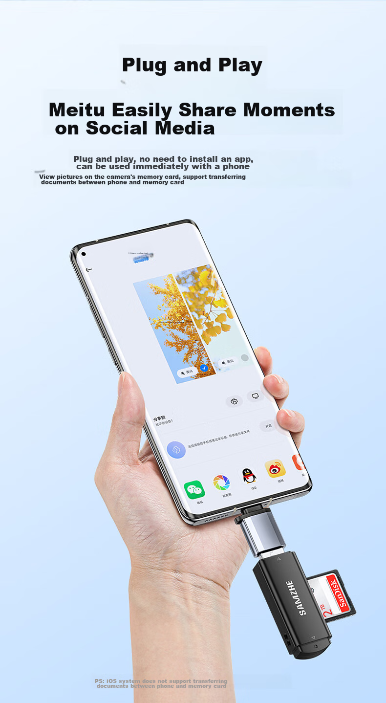 USB 2.0 Картридер SAMZHE CRA21B, черный, для SD/TF карт, 480 Мбит/с