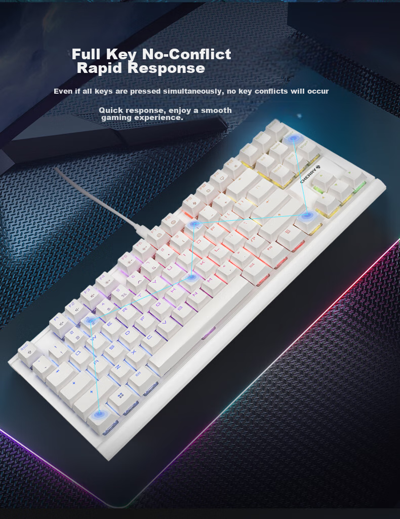 Механическая клавиатура CHERRY MX1.1 Aurora, 87 клавиш, RGB подсветкой, проводная, белая