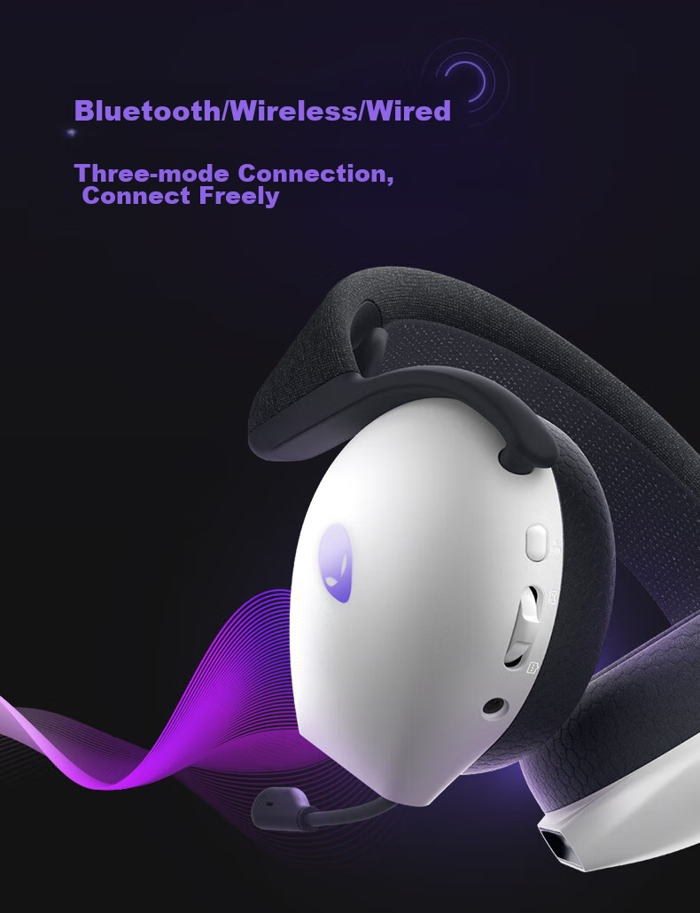 Игровые наушники Alienware AW725H Bluetooth Wireless Gaming Headset, полноразмерные, с микрофоном, три режима подключения, интеллектуальное шумоподавление, длительное время работы от аккумулятора