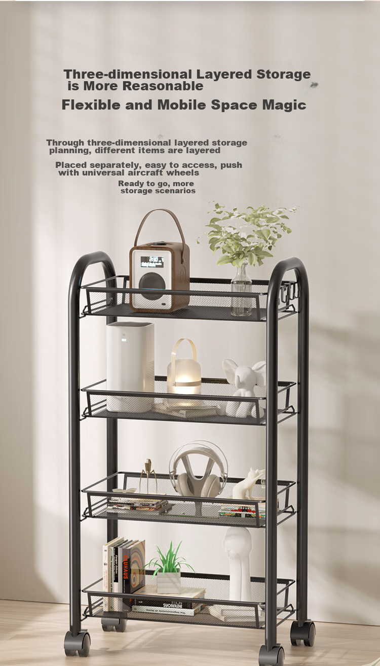 Кухонный стеллаж JD Original Kaka, напольный, 4 яруса, черный, 40x9x27 см