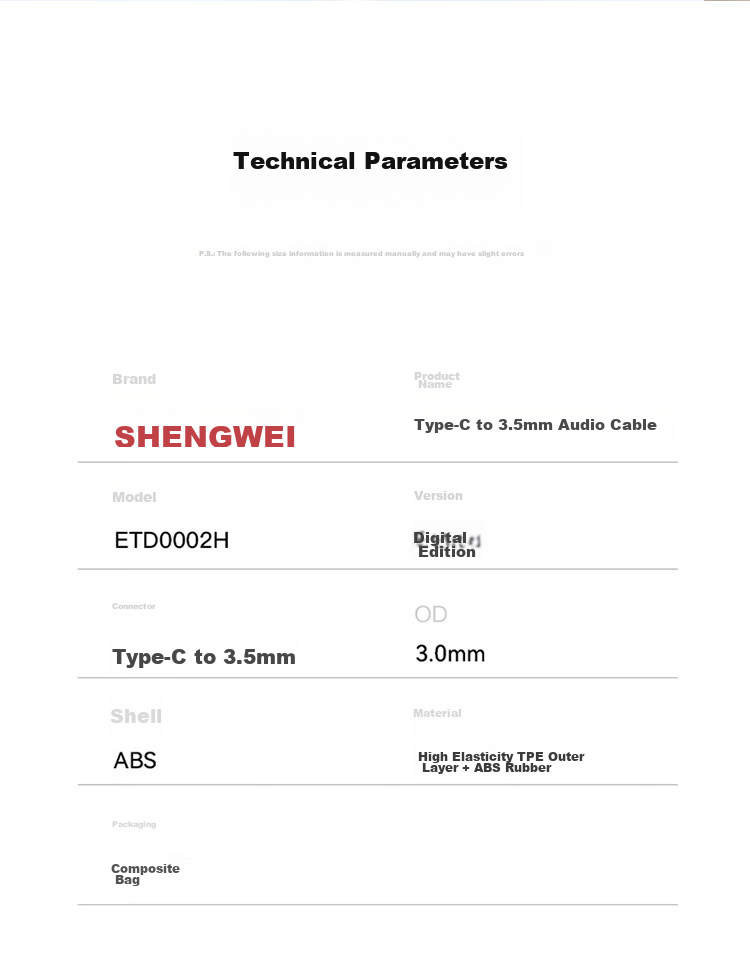 Адаптер Shengwei Type-C на 3.5 мм для наушников, для музыки, голосовых вызовов, микрофона с регулировкой громкости для Apple 17/16/15, Huawei, Xiaomi, Android телефонов и ноутбуков ETD0002H
