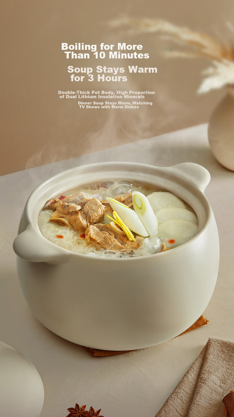 Кастрюля Velosan "Гусиное яйцо", керамическая, 4.5 л, для супов и тушения, подходит для газовых плит, белая с розовым ободком