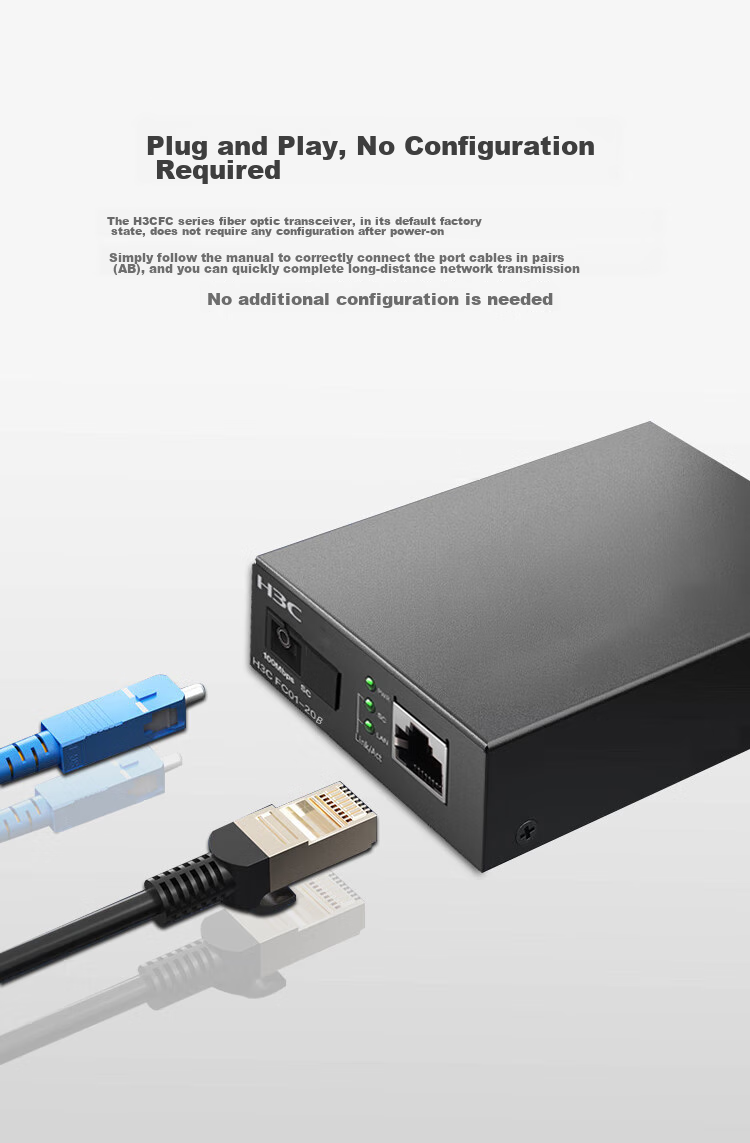 Конвертер H3C Fiber Optic Transceiver, 100 Мбит/с, одномодовый, одноволоконный, 20 км, SC интерфейс (одиночная упаковка), FTR01-20B