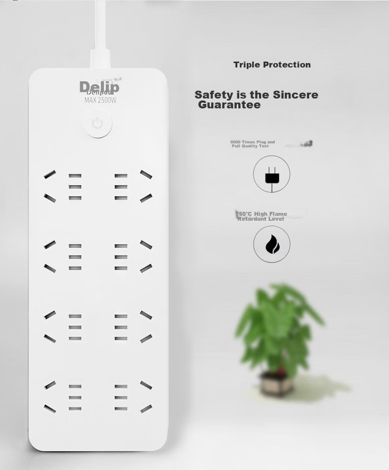 Удлинитель Delipow с 8 розетками и мастер-переключателем, удлинительный шнур, адаптер с несколькими розетками и замком безопасности для детей