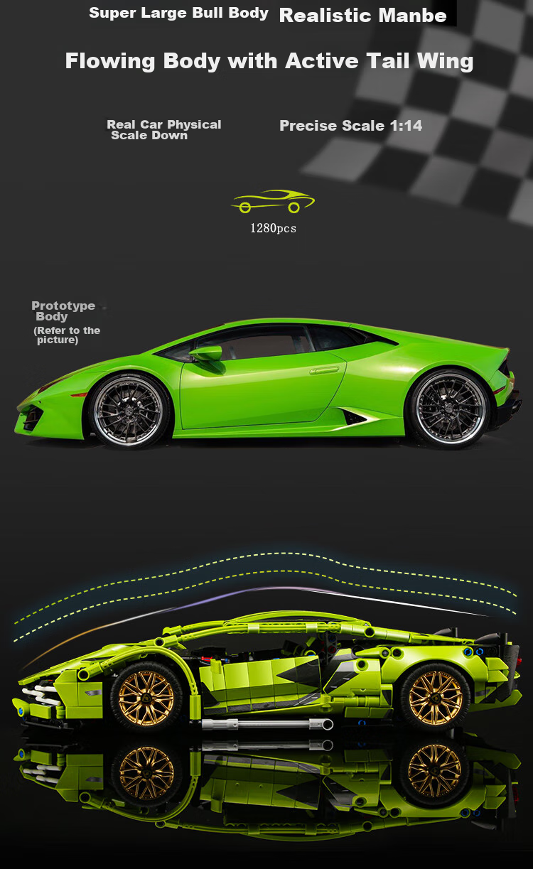 Конструктор LEAIXIANG Lamborghini, 1280 деталей, для детей от 7 лет, пластик, зеленый