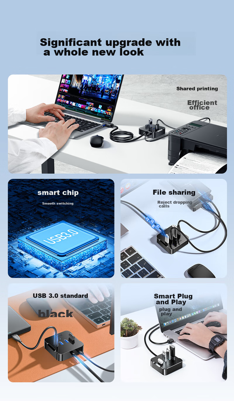 USB-хаб SAMZHE HUB02, 4 порта USB 3.0, высокоскоростной, черный, 1.5 метра