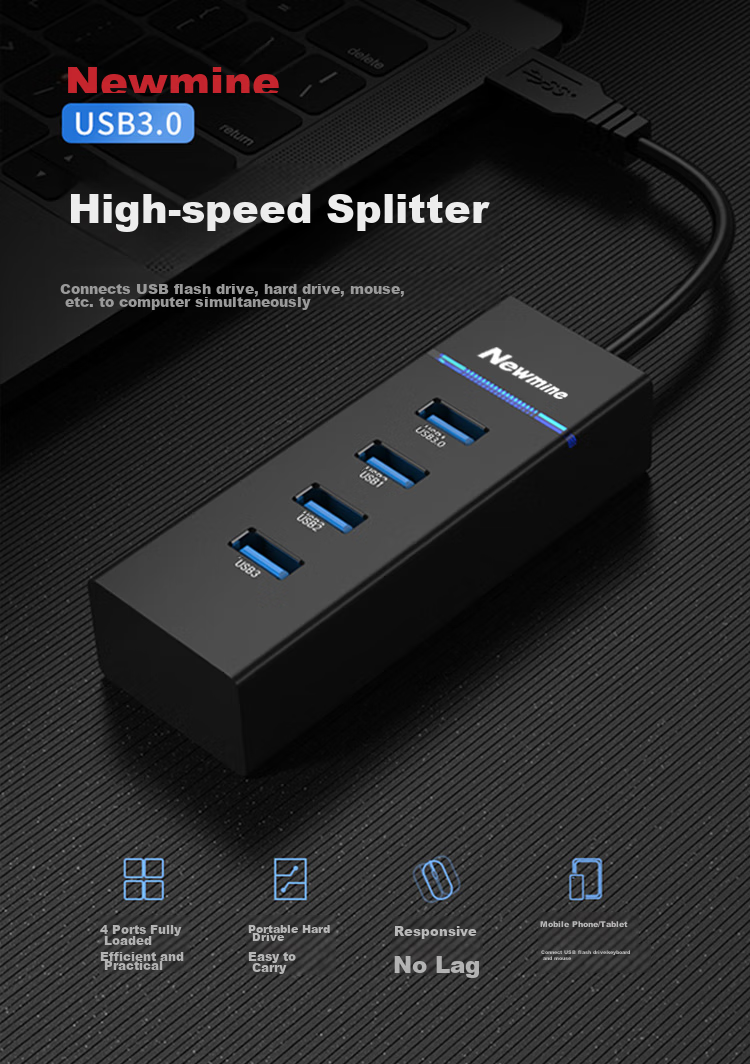 USB-концентратор Newmine USB 3.0, 4 порта, черный