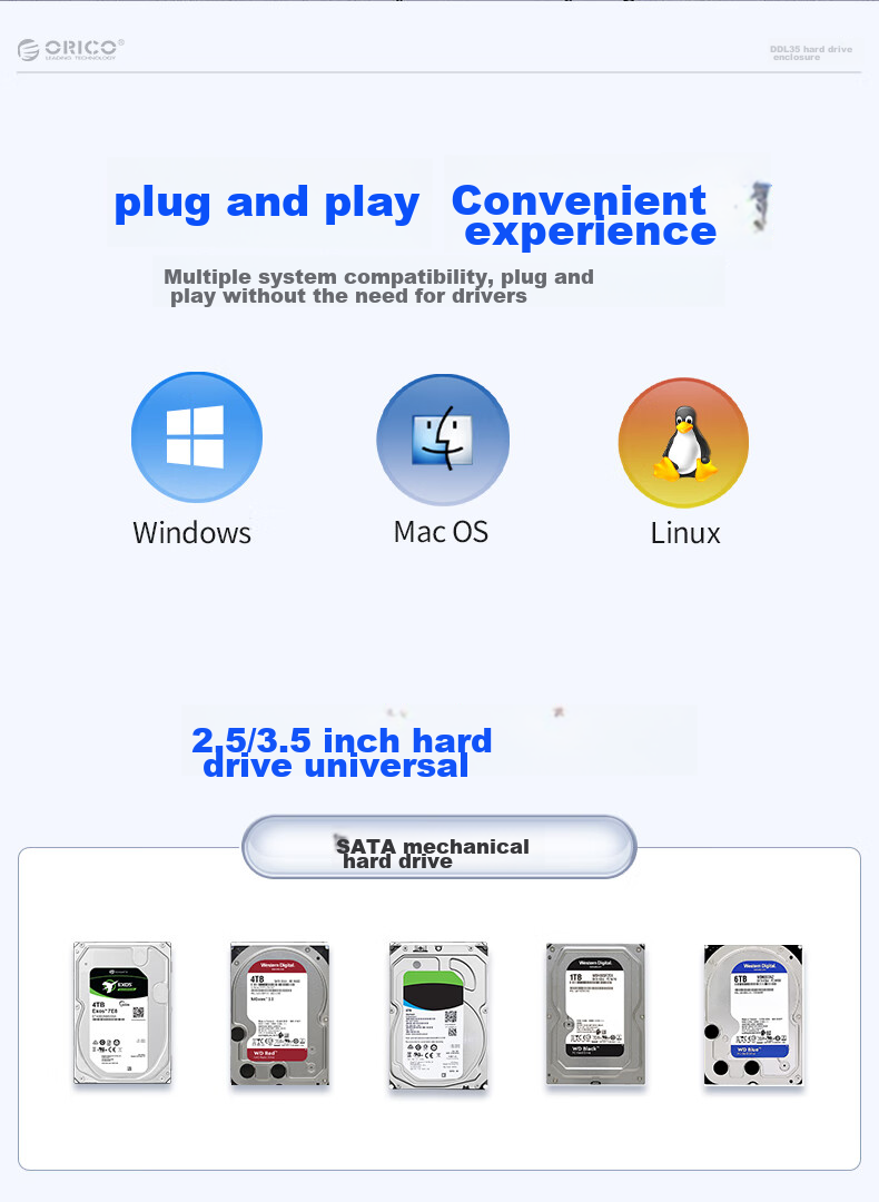 Внешний корпус ORICO DDL35 для жестких дисков 3.5 дюйма SATA, USB 3.1, черный
