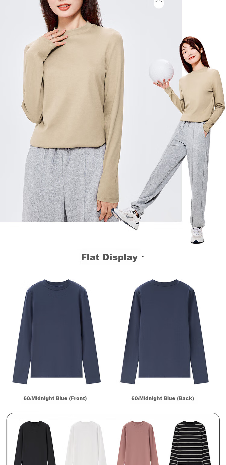Женская футболка Giordano с длинным рукавом, однотонная, базовый стиль, нижняя рубашка из чистого хлопка, полувысокий воротник, топ для женщин 05322803