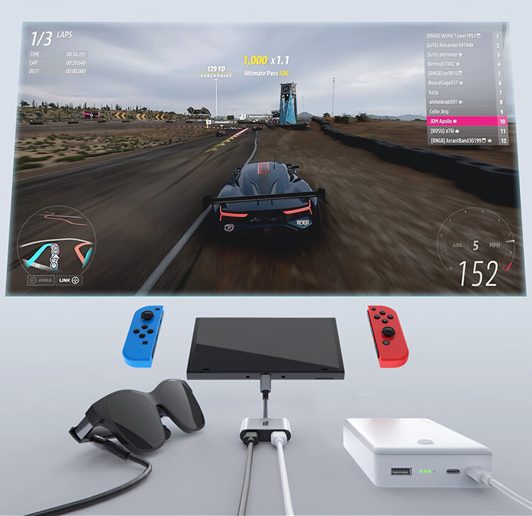 Адаптер XREAL Hub для AR-очков, подключение к Switch, прямая связь с портативным устройством, высокая частота обновления 120 Гц, быстрая зарядка PD
