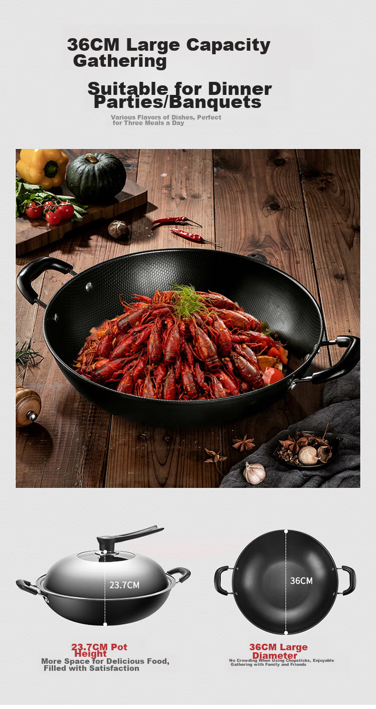 Сковорода MAXCOOK Wok, чугунная, 30 см, без покрытия, с крышкой, для газовых и индукционных плит