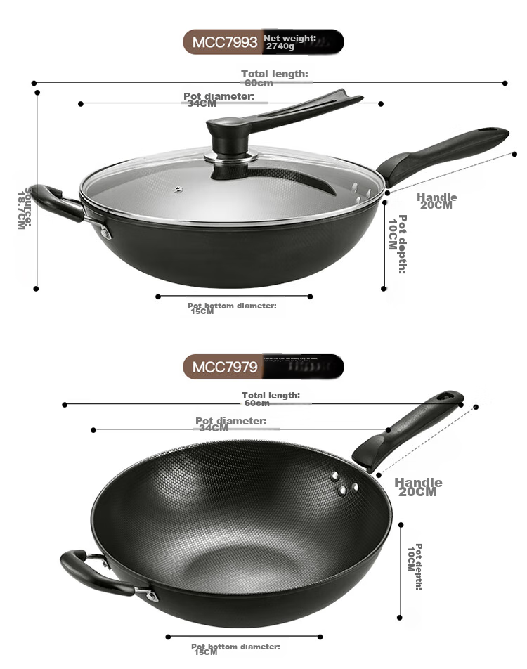 Сковорода MAXCOOK Wok, чугунная, 30 см, без покрытия, с крышкой, для газовых и индукционных плит