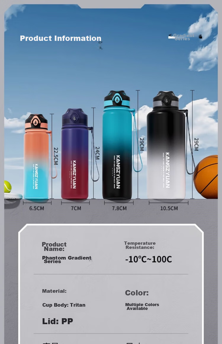 Бутылка для воды KANGZYUAN Tritan 500 мл, спортивная, портативная, для фитнеса, с прямым питьем, 9017, фиолетовая