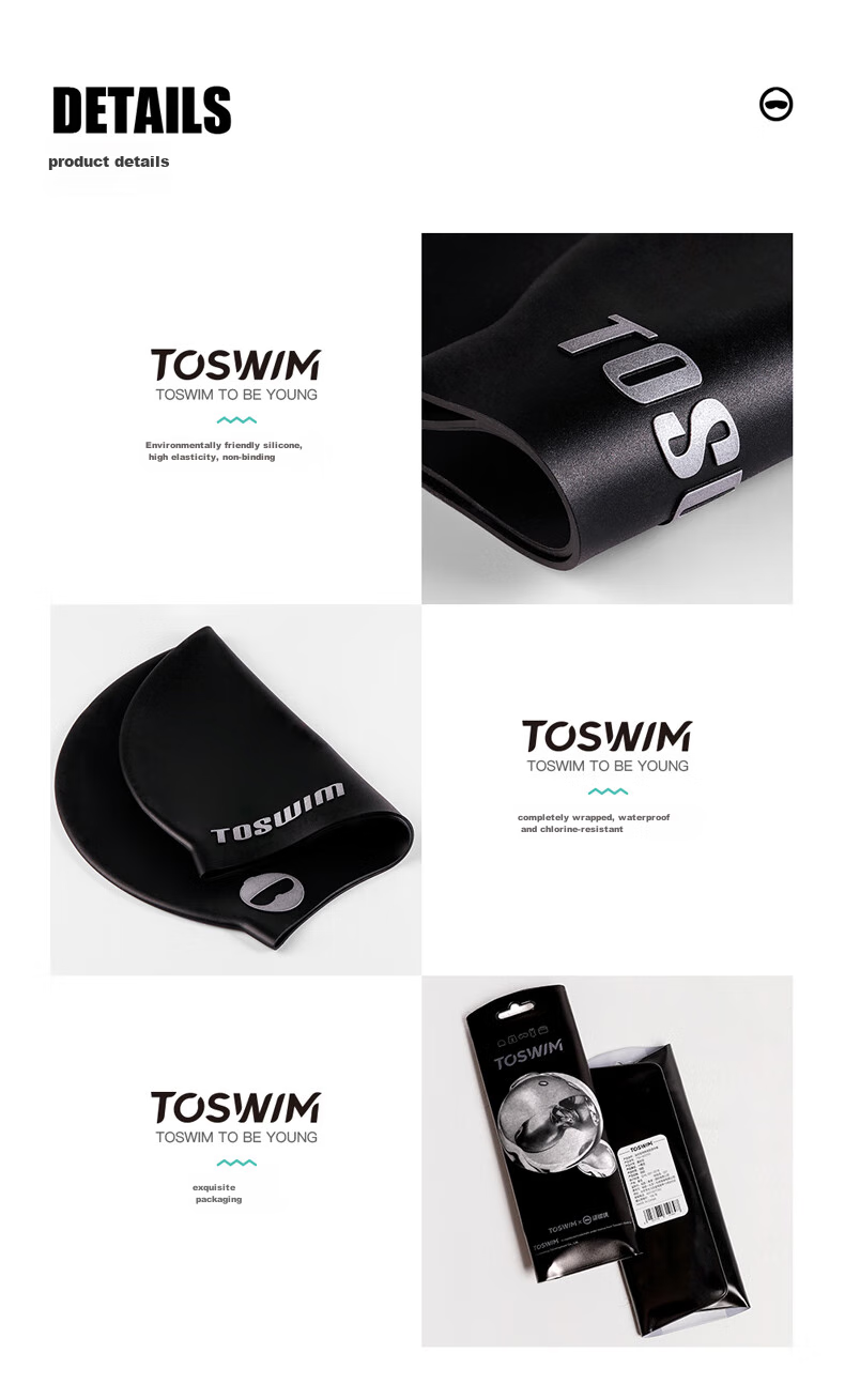 Шапочка для плавания TOSWIM, универсальная, из силикона, водонепроницаемая, с защитой ушей, черная
