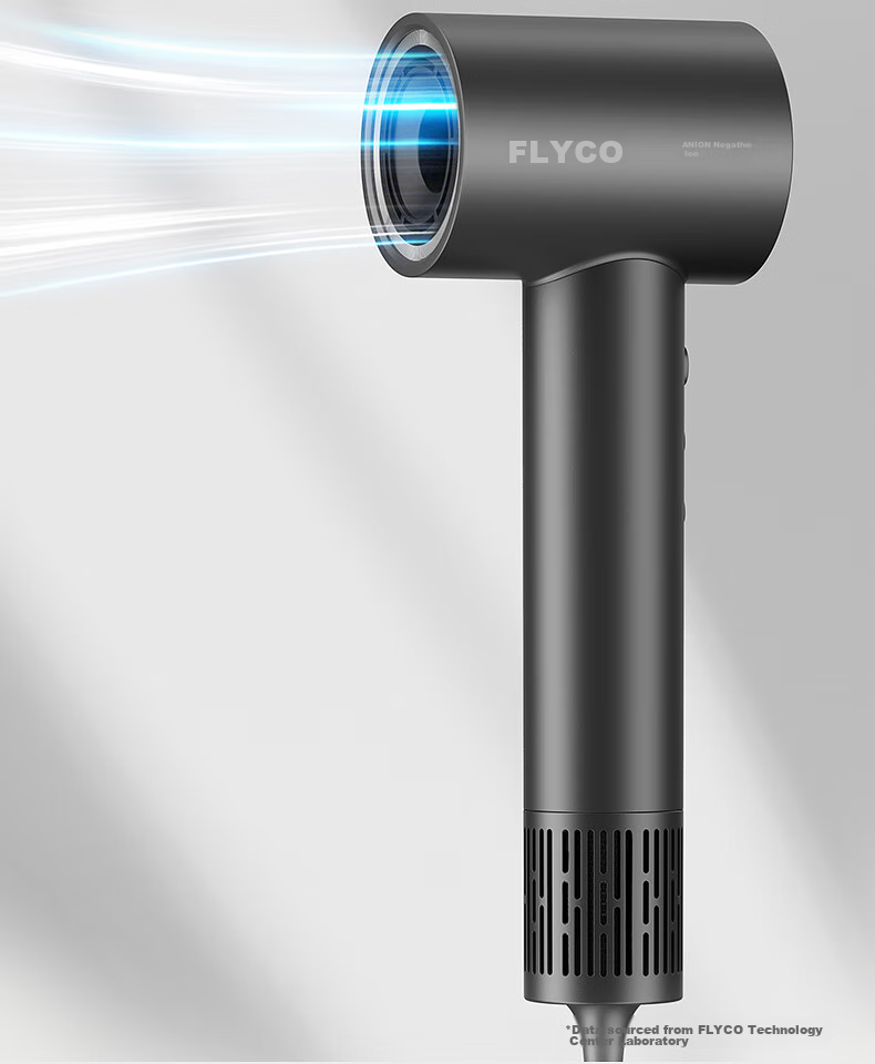 Фен FLYCO FH6370, 1600 Вт, 2 миллиарда отрицательных ионов, 110000 об/мин, 4 режима нагрева, 2 режима скорости, серый
