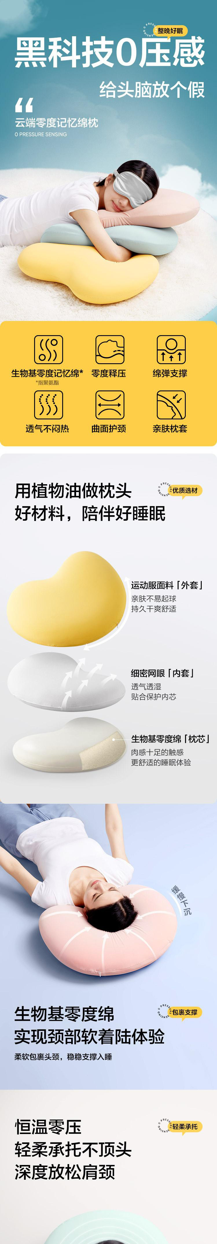 网易严选 记忆棉枕头豆豆枕 生物基记忆枕 慢回弹久睡不塌放松肩颈舒适睡眠 透气不闷 大号蓝色（高12cm）
