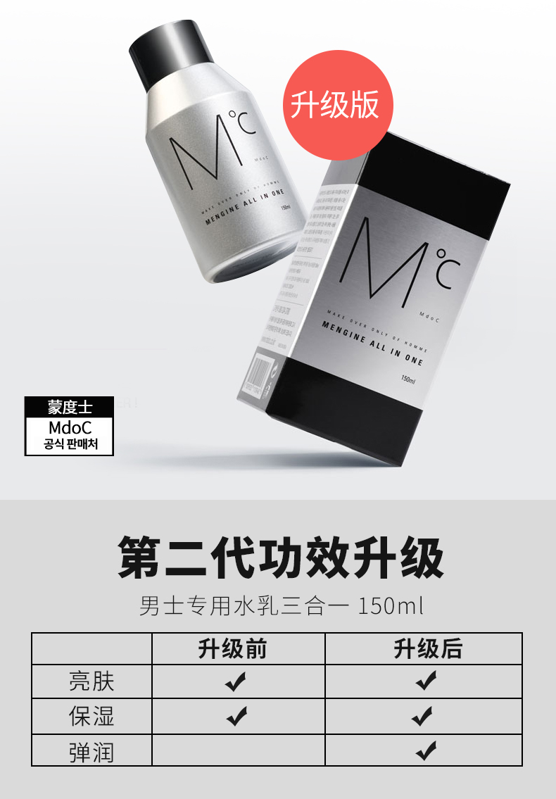 蒙度士（MdoC）男士亮肤保湿弹润水乳三合一150ml（韩国面霜润肤乳霜护肤品补水)