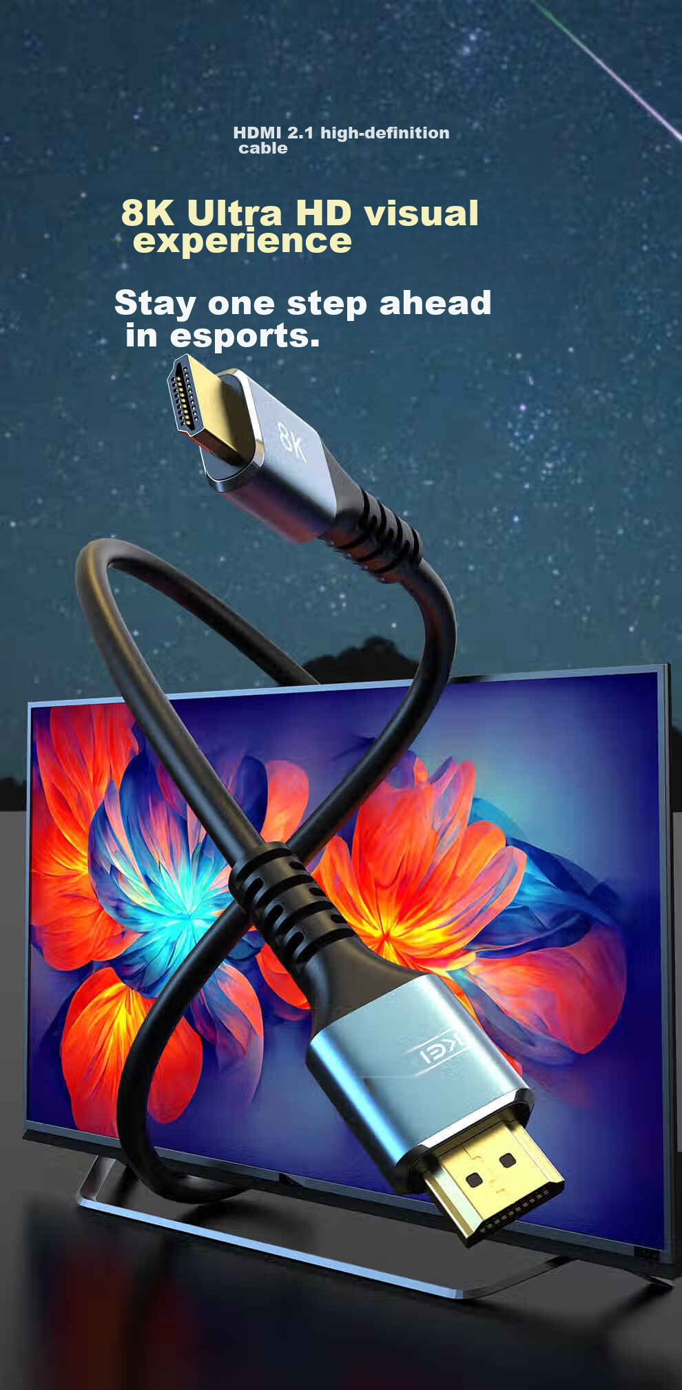 Кабель HDMI Keya версии 2.1, 8K 60Hz, для подключения ноутбука, ТВ-приставки к телевизору, монитору, проектору, 2 метра