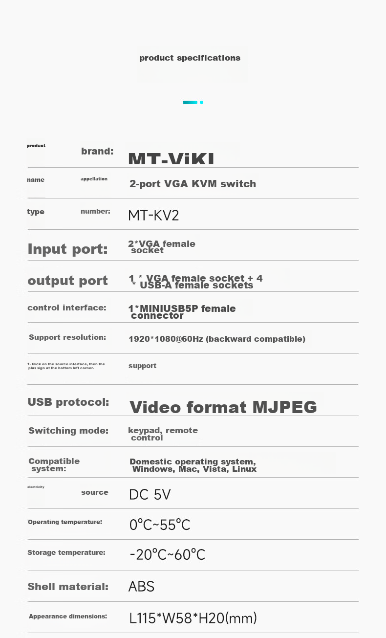 KVM-переключатель MT-viki MT-KV2, 2 порта VGA, USB, для совместного использования монитора, клавиатуры и мыши