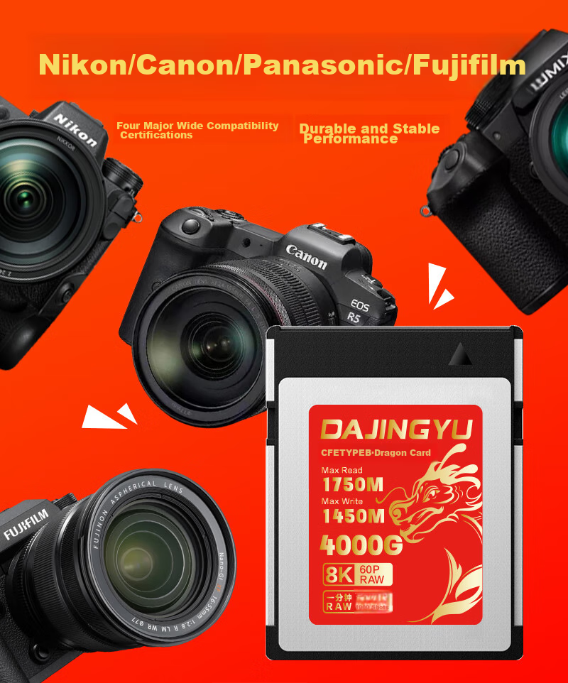 Карта памяти DAJINGYU CFexpress Type B, 128 ГБ, высокоскоростная, для камер Nikon, Canon, Fuji, Panasonic