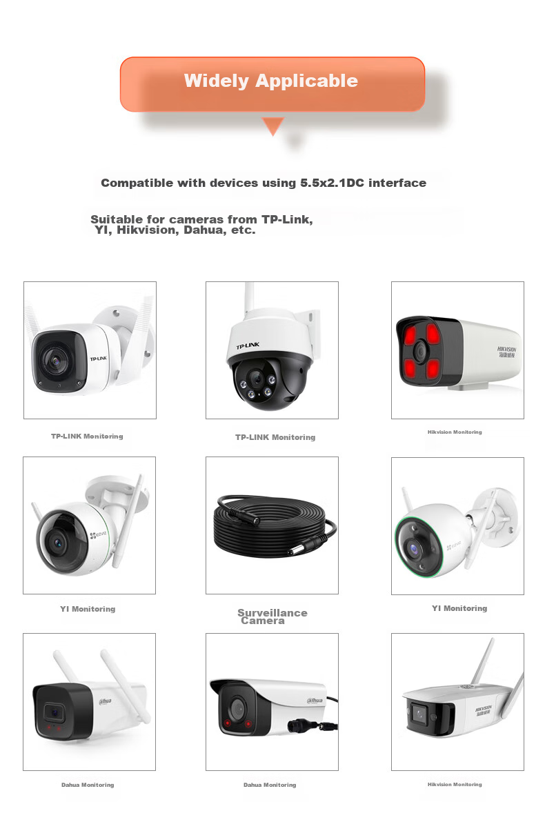 Кабель питания Chaofan для камер видеонаблюдения Hikvision, Dahua, Pulin, TP-Link, Xiaomi, DC12V, удлинитель, 3 метра, черный