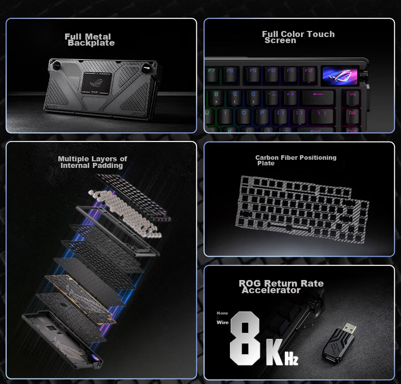 Механическая клавиатура ROG Yemo Extreme, трехрежимная, игровая, 75 клавиш, горячая замена, настраиваемая структура прокладок, полноцветный OLED, подсветка 8K, переключатели NX Snow White