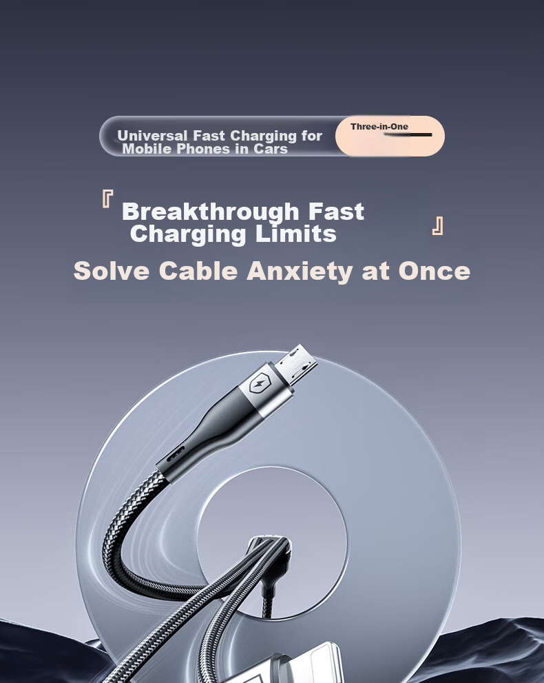 Кабель Nengshi для зарядки 3-в-1, Type-C, Lightning, Micro-USB, 1 метр, зеленый