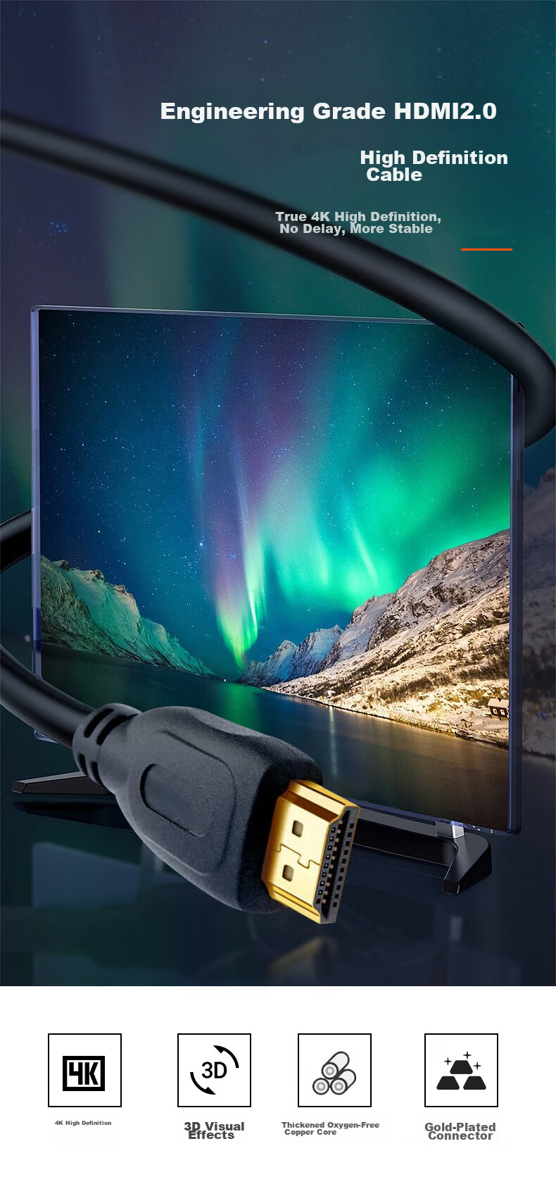Кабель KSRGB HDMI версии 2.0, цифровой кабель высокой четкости 4K, 3D видео кабель для подключения ноутбука, ТВ приставки к монитору и проектору, 3 метра