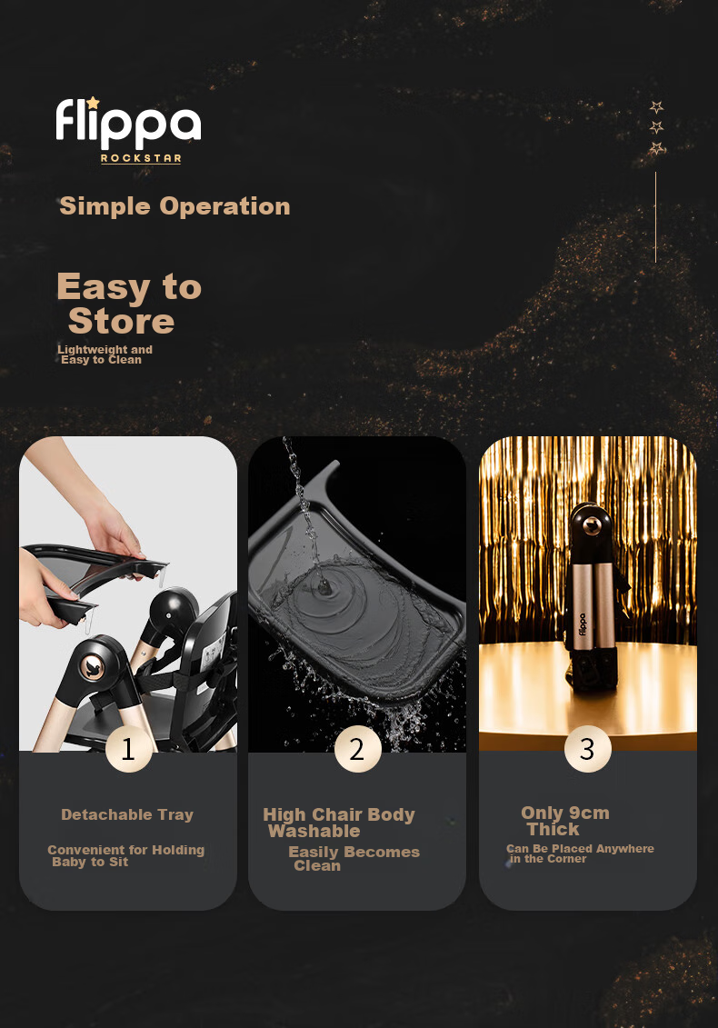 Детский стульчик для кормления Apramo Jazz Black Limited Edition, складной, портативный