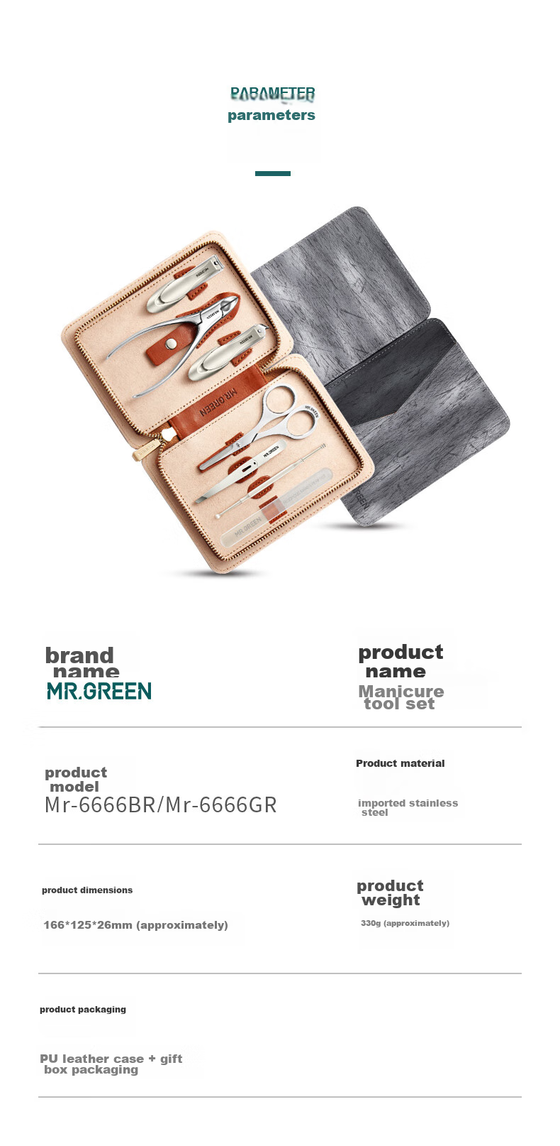 Набор маникюрных инструментов MR.GREEN, 7 предметов, антибрызги, немецкое качество, подарок для мужчин, Mr-6666GR