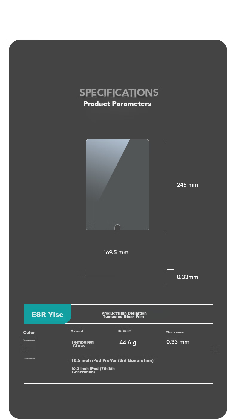 Защитная пленка ESR для iPad 9/8/7, Air3/Pro 10.2/10.5 дюймов, закаленное стекло, антибликовая, противоударная, HD