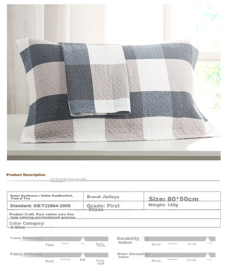 Набор полотенец Grace Home Textiles Gentleman Plaid Pure Cotton Thickened Sweat-Absorbing Large Pillowcase, два полотенца, синий, 80*50см