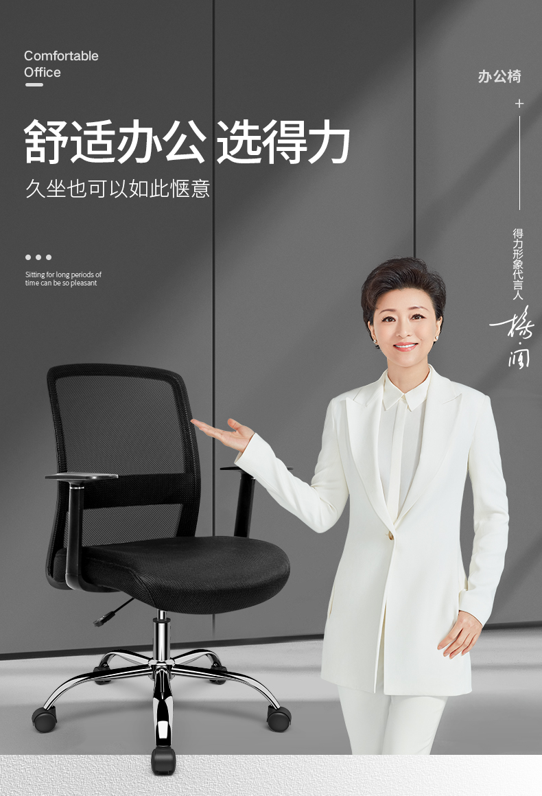 得力 deli 87080 人体工学电脑椅/靠背办公椅/职工椅 可拆卸腰托 透气网布 升降可控