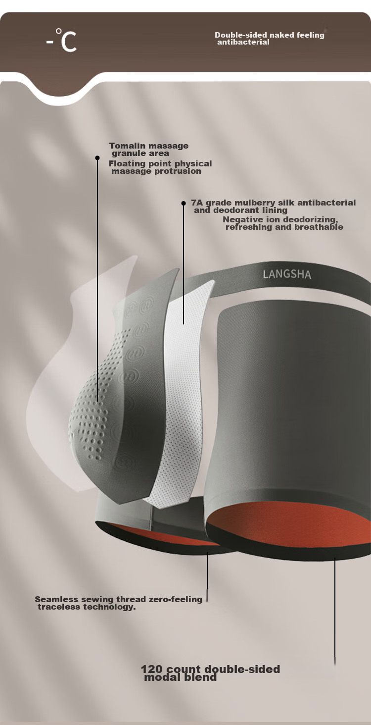 Мужские трусы LangSha, 120 шт., бесшовные боксеры из модала, антибактериальный и дышащий подклад из шелковицы, размер XL