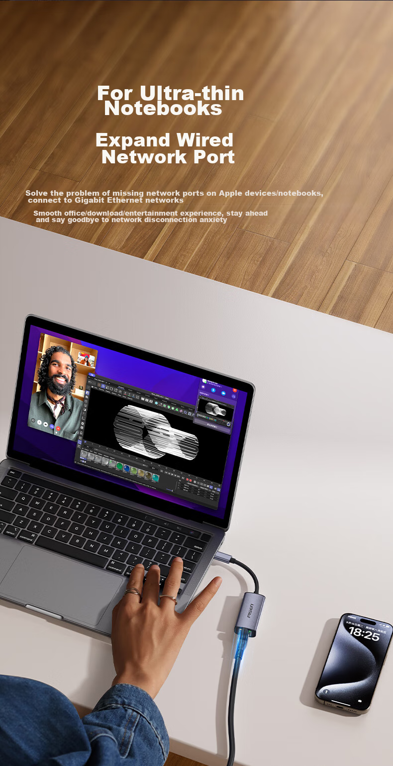Pisen Type-C to Gigabit Ethernet RJ45 Адаптер проводной сетевой карты Конвертер для MacBook, Huawei Laptops, Телефонов