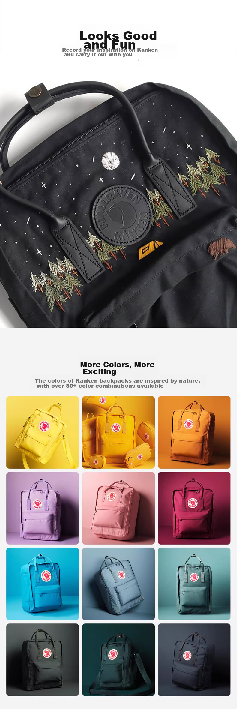 Рюкзак FJALLRAVEN Kanken, ультралегкий, вместительный школьный, для города и путешествий, 16 л, графитовый черный